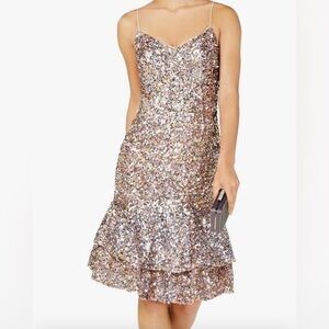 Adrianna Papell Bubble Hem Solid Mesh A685 Sheath Dress Pink Gray Orange Sequins